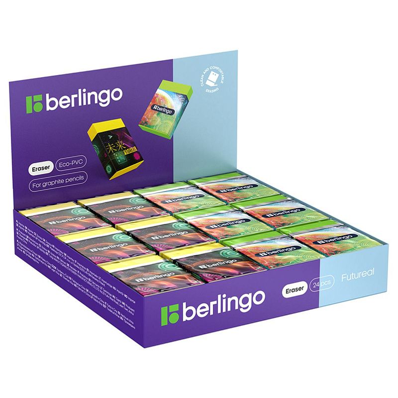 Ластик Berlingo "Futureal", Eco-PVC, картонный держатель, 45*32*11мм 