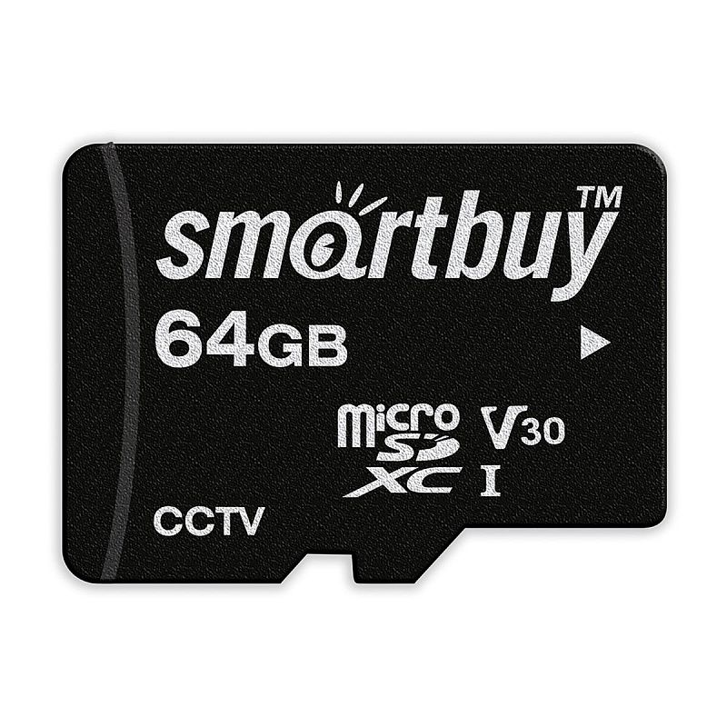 Карта памяти SmartBuy MicroSDXC 64GB UHS-1, Class 10, скорость чтения 95Мб/сек, для видеонаблюдения (с адаптером SD)