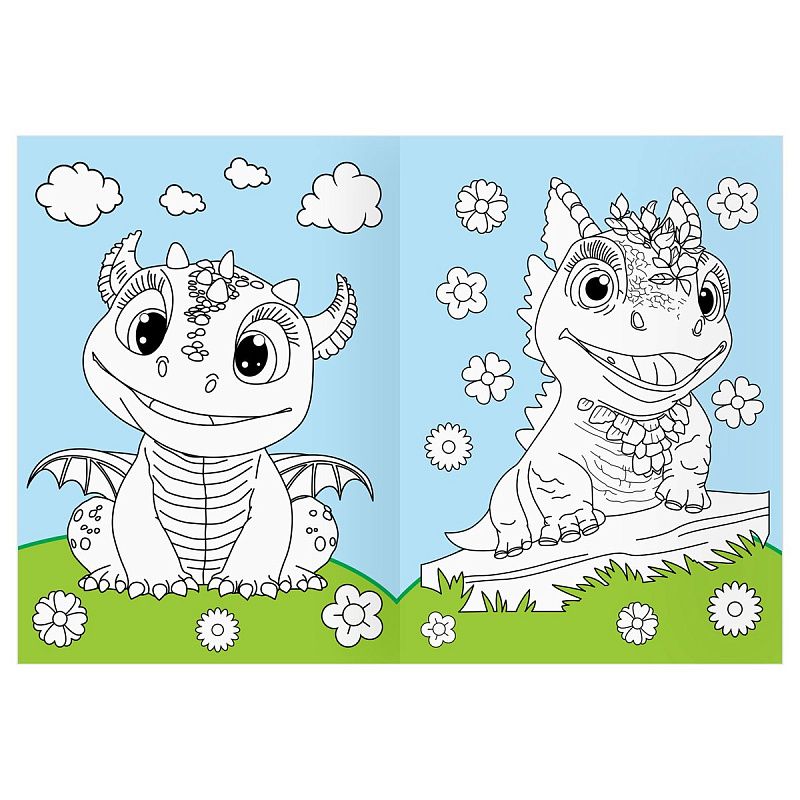 Раскраска А4 ТРИ СОВЫ "Дракончики", 16стр., цветной фон