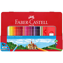 Карандаши цветные Faber-Castell "Замок", 48цв., трехгран., заточ.+2ч/г кар. Grip+ластик+точилка, метал. коробка