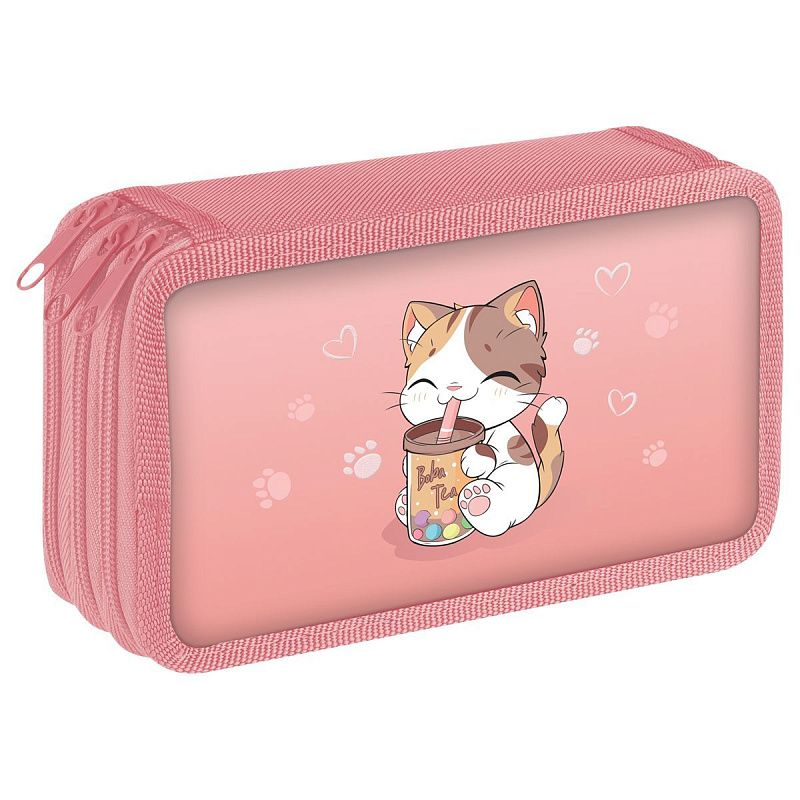 Пенал 3 отделения, 190*110 ArtSpace "Kitty with a mug", ламинированный картон, фольга