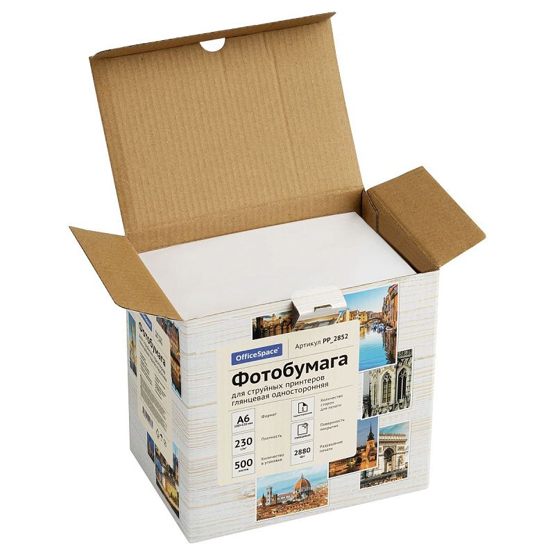 Фотобумага А6 (100*150) для стр. принтеров OfficeSpace, 230г/м2 (500л) глянцевая односторонняя