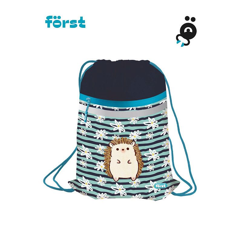 Мешок для обуви 1 отделение Först "Blue hedgehog", 350*460мм, вентиляционная сеточка, светоотражающая лента, карман на молнии 