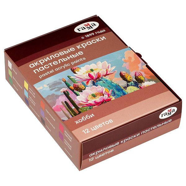 Краски акриловые декоративные Гамма "Хобби", 12 цветов, 20 мл, картон.упак., пастельные цвета