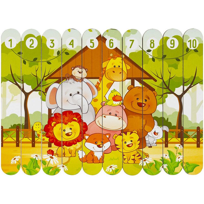 Деревянный пазл - палочки ТРИ СОВЫ "Зоопарк", 10 деталей на подложке, фанера 