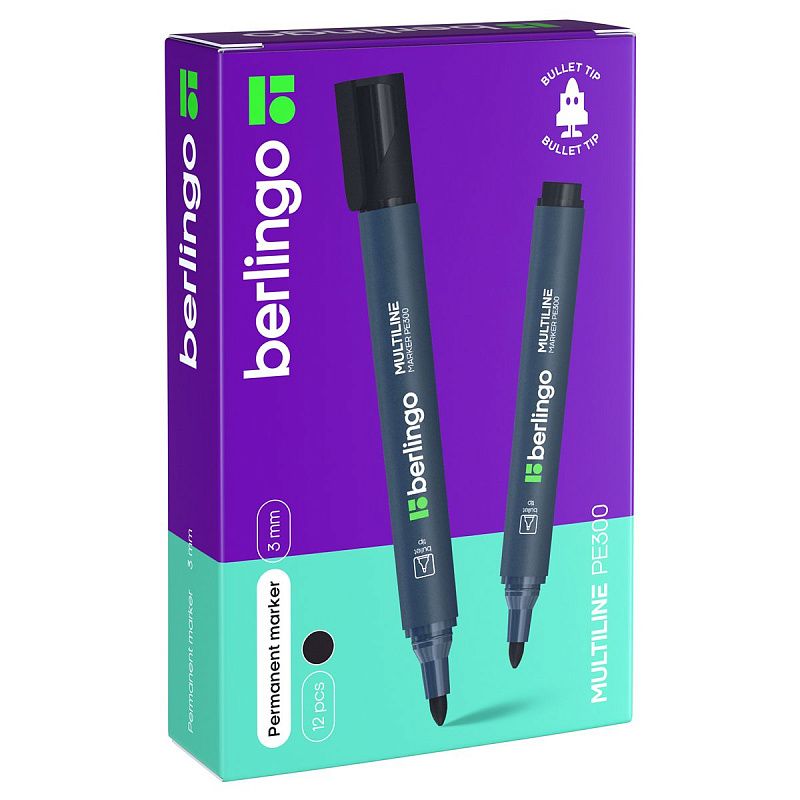 Маркер перманентный Berlingo "Multiline PE300" черный, пулевидный, 3мм 