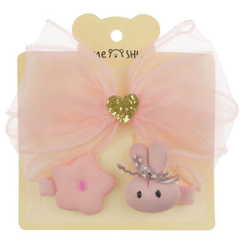 Заколки для волос MESHU с топперами, 3шт., нежно-розовый, европодвес