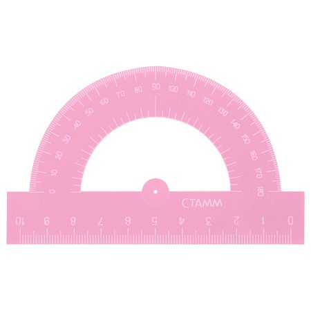 Транспортир 10см, 180° СТАММ, пластиковый, отливная шкала, прозрачный, неоновые цвета, ассорти 