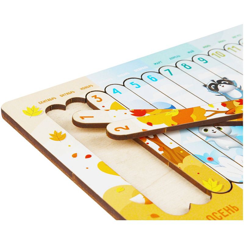 Деревянный пазл - палочки ТРИ СОВЫ "Времена года", 12 деталей на подложке, фанера 