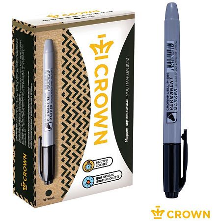 Маркер перманентный Crown "Multi Marker Slim" черный, пулевидный, 2мм 