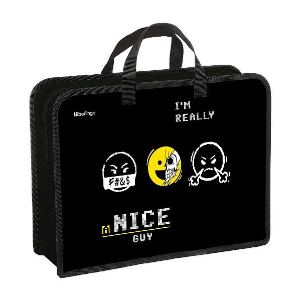 Папка с ручками 1 отделение, А4 Berlingo "I'm really a nice guy", 340*245*100мм, пластик, на молнии