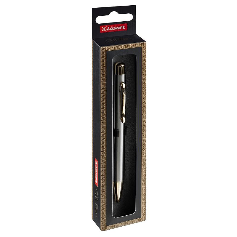 Ручка шариковая Luxor "Nova" синяя, 1,0мм, корпус хром/золото, кнопочный механизм, футляр 