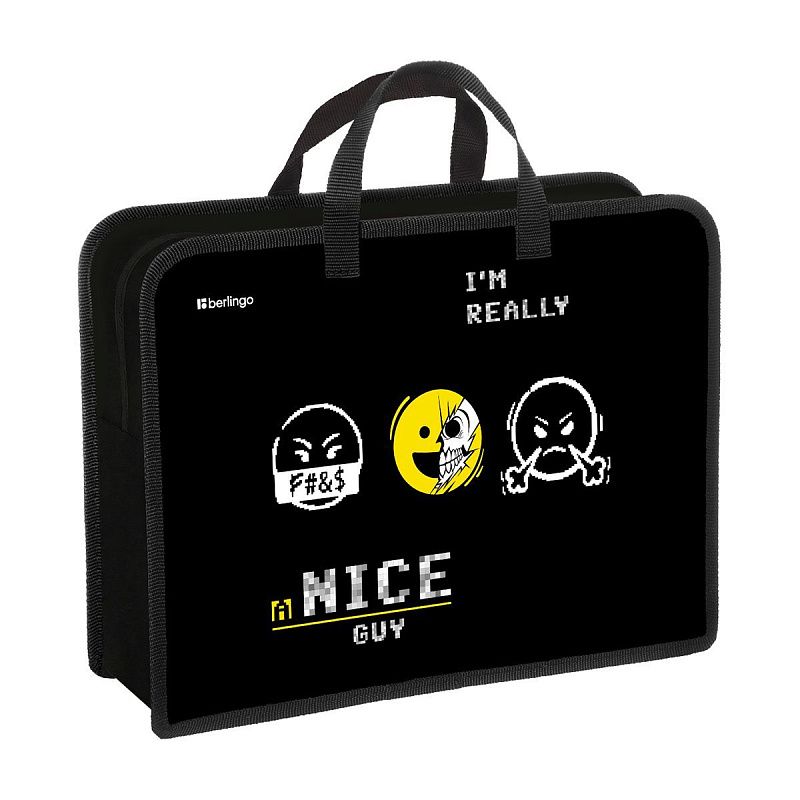 Папка с ручками 1 отделение, А4 Berlingo "I'm really a nice guy", 340*245*100мм, пластик, на молнии