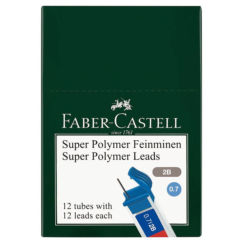 Грифели для механических карандашей Faber-Castell "Polymer", 12шт., 0,7мм, 2B 