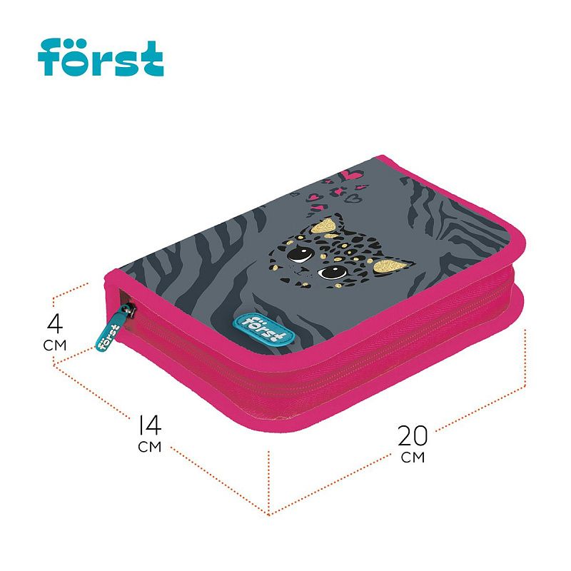 Пенал 1 отделение, 200*140*40 Först "Little leo", дополнительная откидная секция, полиэстер 