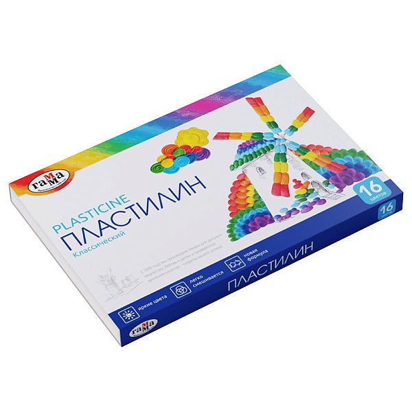 Пластилин Гамма "Классический", 16 цветов, 320г, со стеком, картон. упаковка