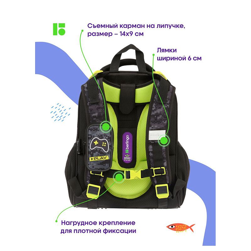 Ранец Berlingo Expert "Play the game" 37*28*16см, 2 отделения, 2 кармана, анатомическая спинка 