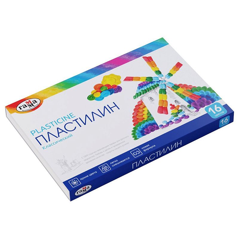 Пластилин Гамма "Классический", 16 цветов, 320г, со стеком, картон. упаковка