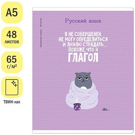 Тетрадь предметная 48л. ArtSpace "Котоцинизм" - Русский язык, ТВИН-лак