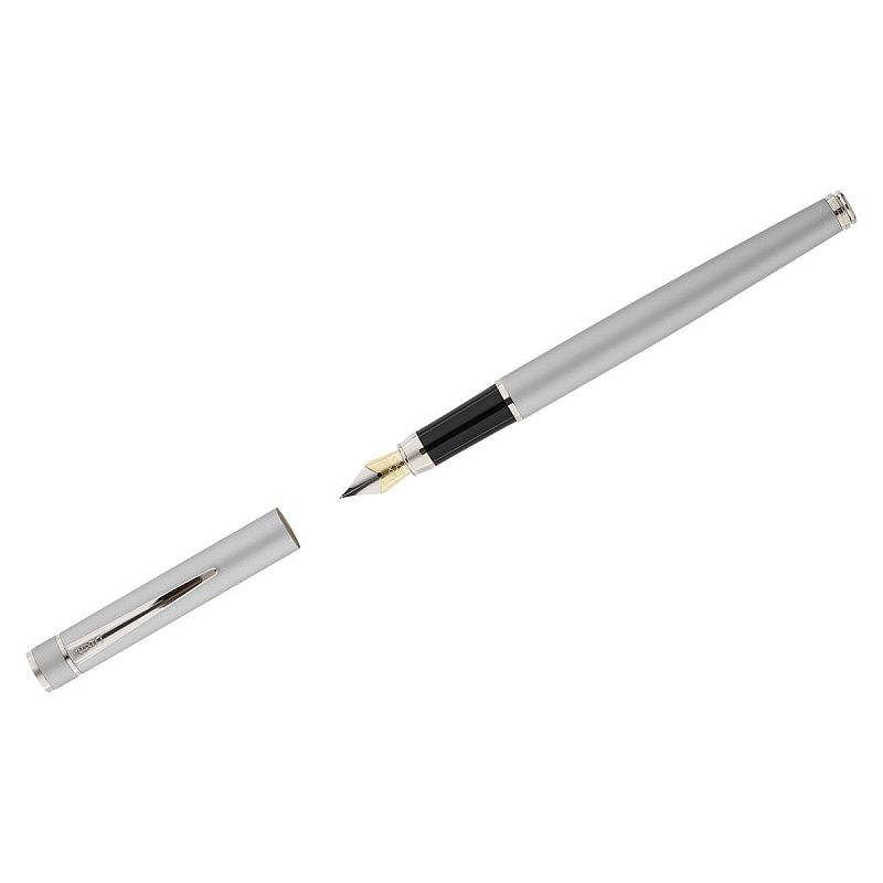 Ручка перьевая Luxor "Sleek" синяя, 0,8мм, корпус серый металлик, футляр