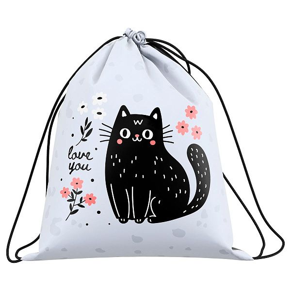 Мешок для обуви 1 отделение ArtSpace "Black Cat with Flowers", 350*420мм