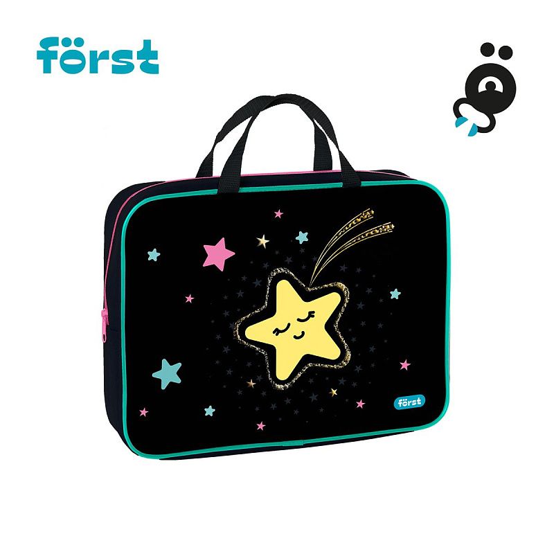 Папка текстильная с ручками 1 отделение, А4 Först "Stars", 350*265*80мм, текстиль, на молнии 