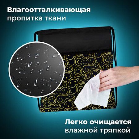 Мешок для обуви BRAUBERG БОЛЬШОЙ, с ручкой, карман на молнии, сетка, 49х41 см, "Smiles", 272403 