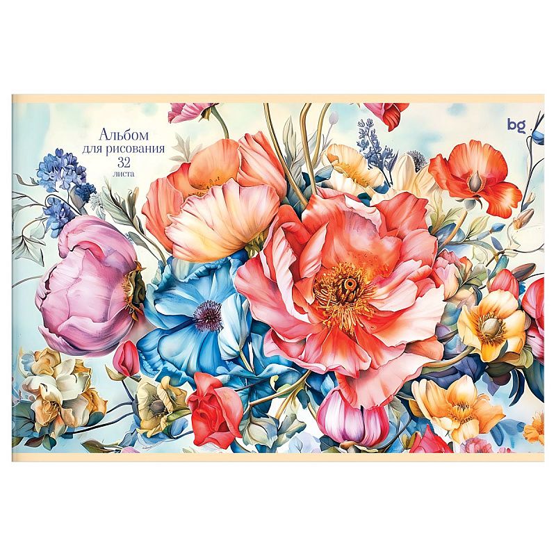Альбом для рисования 32л., А4, на скрепке BG "Акварельные цветы"