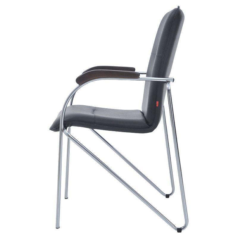 Стул Фабрикант "Самба" DO350/CH, Орех (1031), каркас металл хром, обивка кожзам черный BOX4