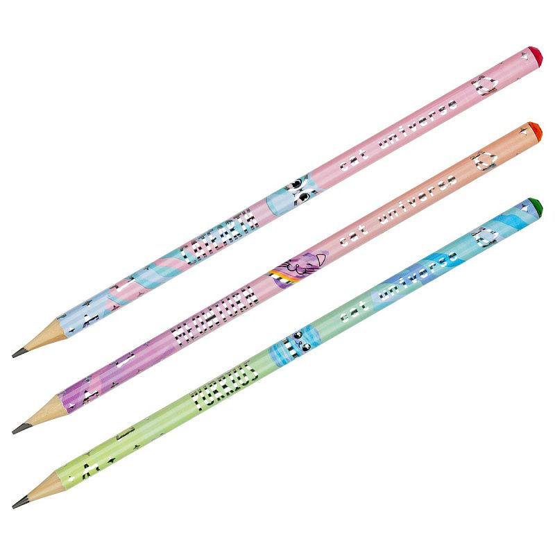 Карандаш ч/г MESHU "Meowspace", HB, заточен., c фольгированием, стразы на топе, без ластика, ассорти, туба 