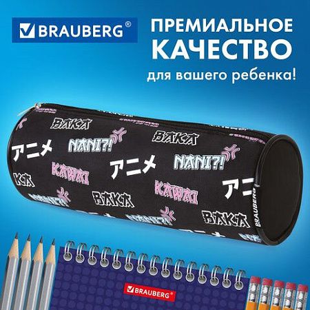 Пенал-косметичка BRAUBERG, Anime, черный, 20х7х7см, 272295 