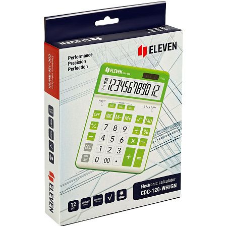 Калькулятор настольный Eleven CDC-120-WH/GN, 12 разрядов, двойное питание, 155*206*38мм, белый/салатовый