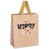 Пакет подарочный 18*23*10см MESHU "Don't worry", отд. фольгой, крафт