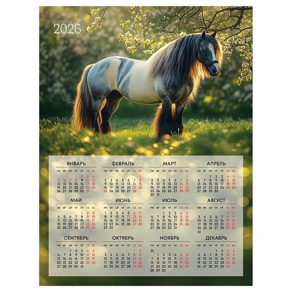 Календарь настенный листовой А2, 450*590 мм BG "Лошадь", 2026г