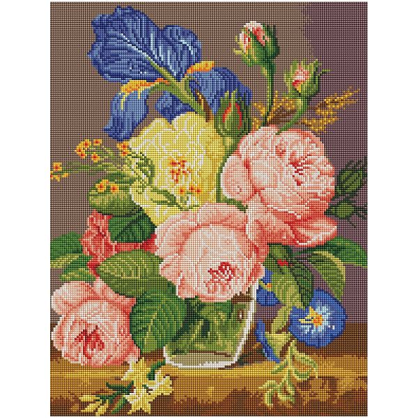 Алмазная мозаика ТРИ СОВЫ "Букет цветов", 40*50см, холст на деревянном подрамнике, картонная коробка с пластиковой ручкой