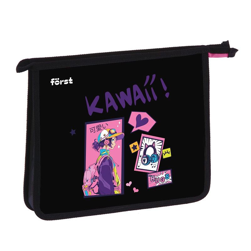 Папка для тетрадей 1 отделение, А5 Först "Kawaii" , 240*205*40 мм, пластик, на молнии
