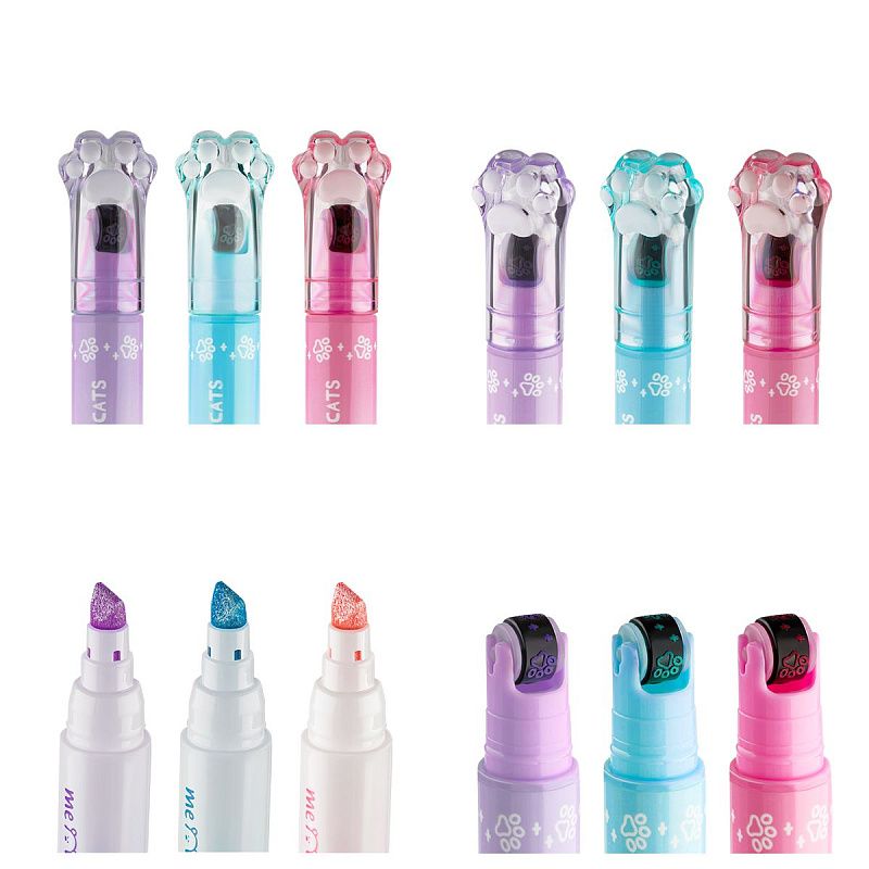 Набор текстовыделителей MESHU "Sweet infinity" со штампом, 03цв., пастельные цвета с глиттером, 1-4 мм, ПВХ бокс с европодвесом 