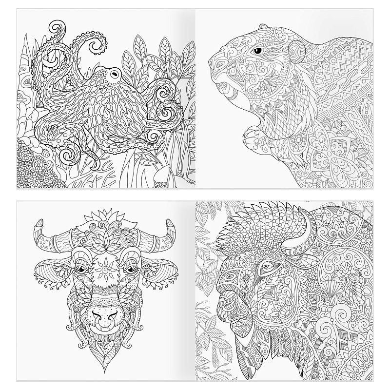 Раскраска для взрослых 228*228, 64 стр., ТРИ СОВЫ "Антистресс-терапия. Животные", склейка