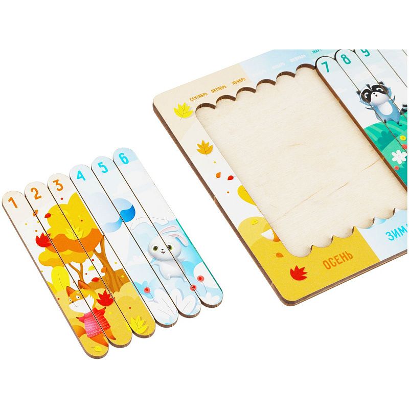 Деревянный пазл - палочки ТРИ СОВЫ "Времена года", 12 деталей на подложке, фанера 