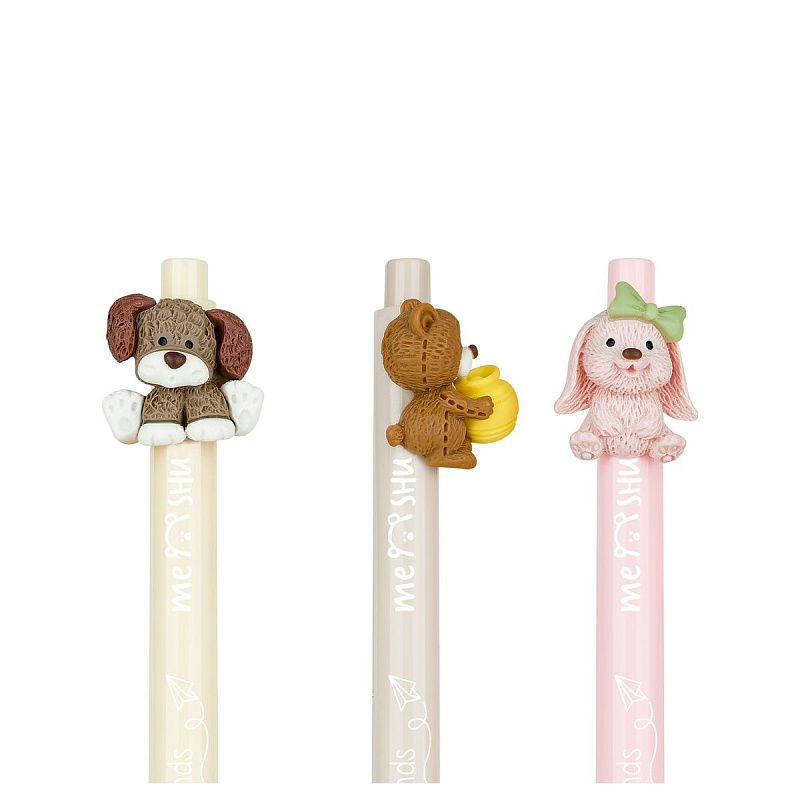 Ручка шариковая автоматическая MESHU "Funny friends" синяя, 0,7мм, корпус ассорти, с топпером 