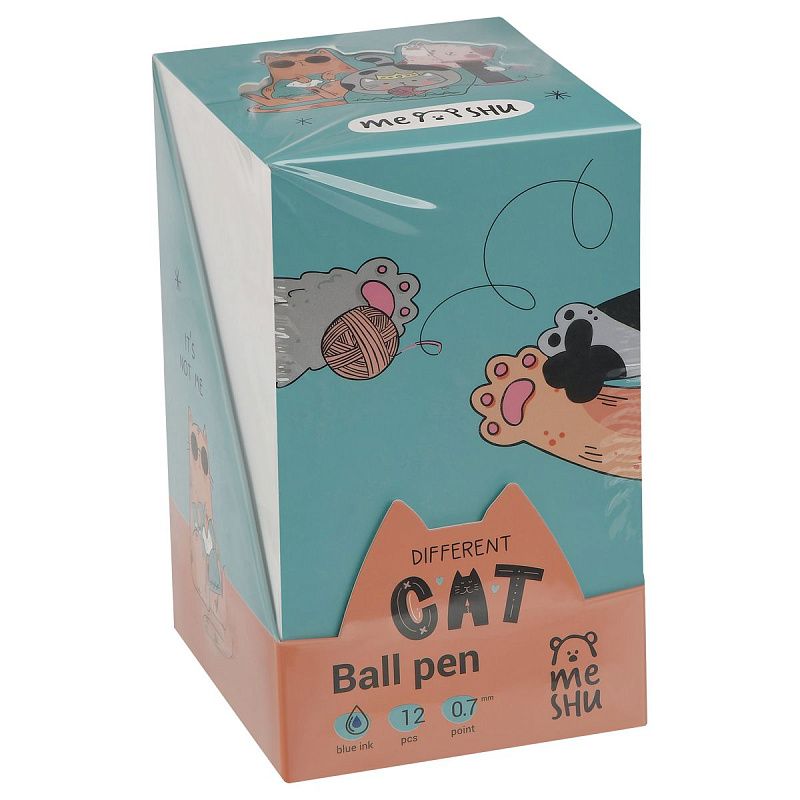 Ручка шариковая автоматическая  MESHU "Сat Day" синяя, 0,7мм, грип, корпус ассорти 