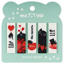Флажки-закладки MESHU "Cute kitten" пластиковые с дизайном, 45*12мм, 20л*5 цветов, пакет с евро подвесом Флажки-закладки MESHU "Cute kitten" пластиковые с дизайном, 45*12мм, 20л*5 цветов, пакет с евро подвесом