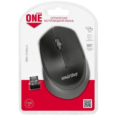 Мышь беспроводная Smartbuy ONE 333AG-K, черный, USB, 3btn+Roll