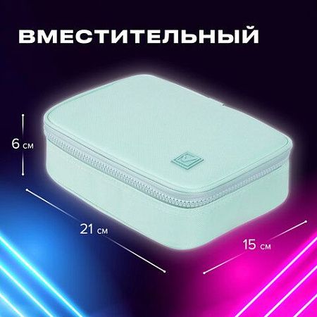 Пенал-косметичка BRAUBERG БОЛЬШОЙ, 1 отделение, 1 откидная планка, ткань, 21x15x6 см, "Mint", 270705 