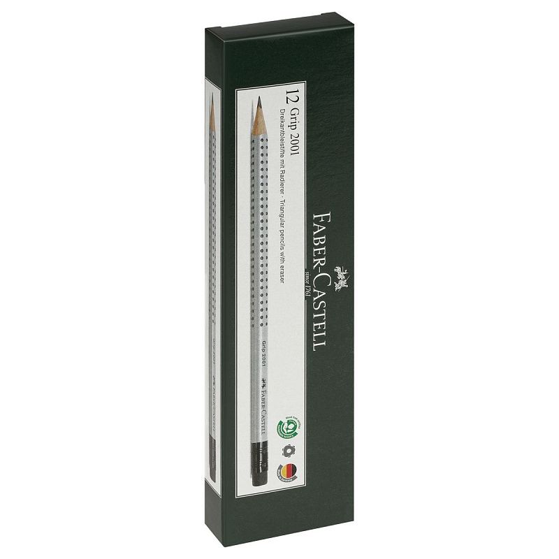 Карандаш ч/г Faber-Castell "Grip 2001" HB, с ластиком, трехгранный, заточен. 