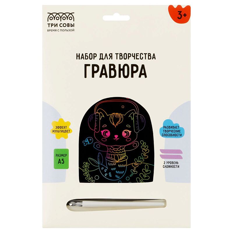 Гравюра с мультицветной основой ТРИ СОВЫ "Музыка", А5