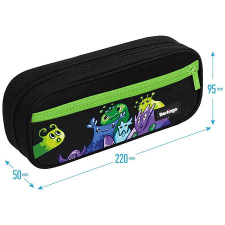 Пенал мягкий 1 отделение, 1 карман, 220*95*50 Berlingo "Monsters", полиэстер, откидная планка 