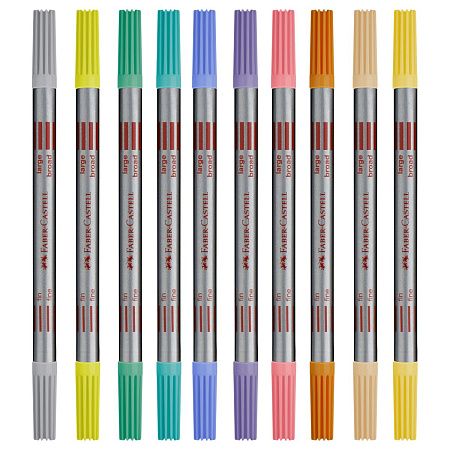 Фломастеры двусторонние Faber-Castell, 10 паст.цв., смываемые, пластик.уп., европодвес