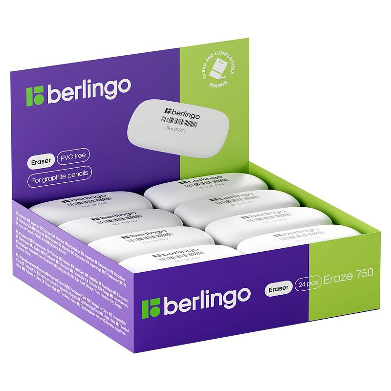 Ластик Berlingo "Eraze 750", овальный, термопластичная резина, 57*28*12мм (большой) 