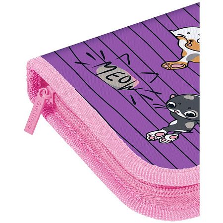 Пенал 1 отделение, 200*140*40 Berlingo "Kittens lilac", 2 откидные секции, полиэстер 